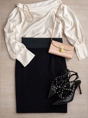 Akris Punto Black Wool Pencil Skirt Sz 4 High Waist Minimalist Luxury Work Chic